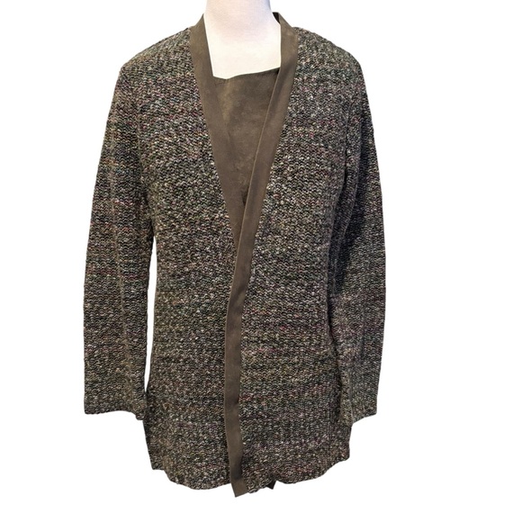 meagan Lee Sweaters - Meagan Lee Vintage Green Bouclé Textured Cardigan Open Sweater Size Large
